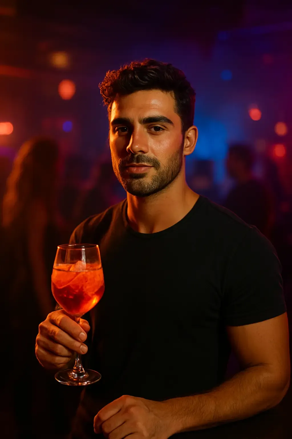 Ragazzo figo in discoteca con un drink in mano